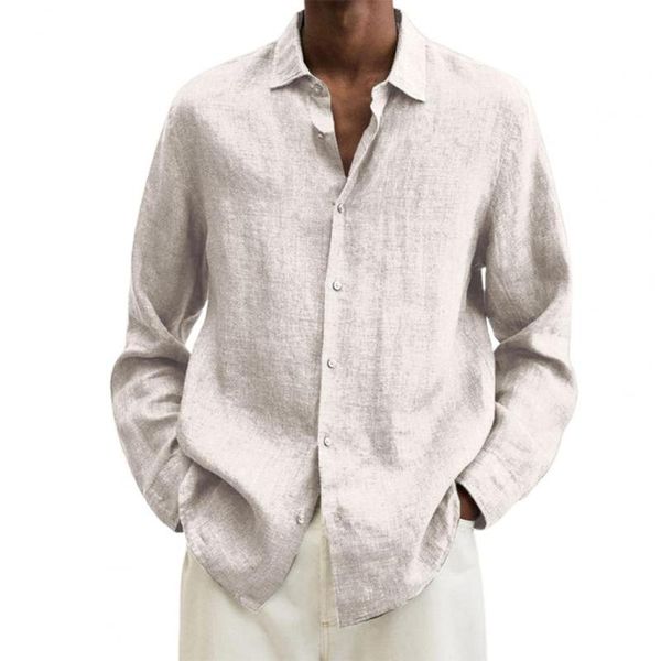 Camisas casuais masculinas linho de algodão elegante camisa tops de outumn química streetwear blusa lavável para escolas
