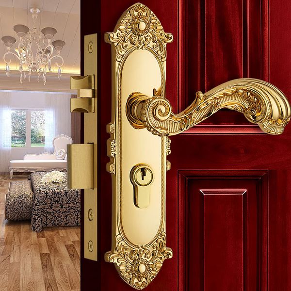 

europen fashion solid brass door lock gold interior wood panel handle lock rose golden bedroom kitchen wooden indoor locks for gate and book