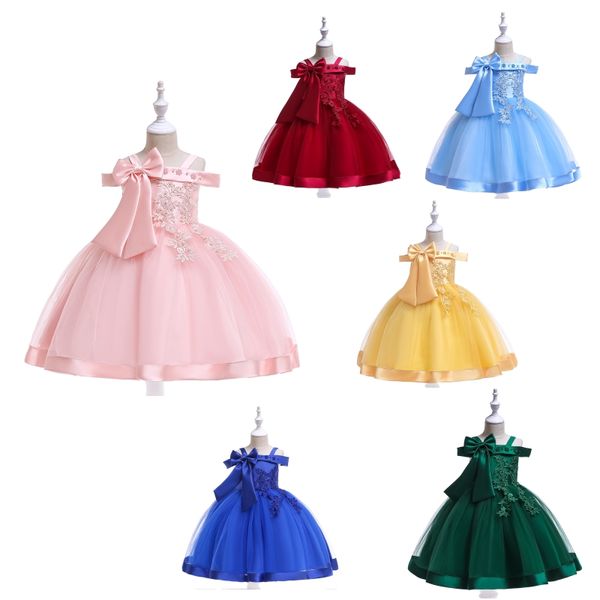 Vestido fora do ombro para a menina Baby Girl Bowknot Princy Princess Skirt Performance Amazon Party 47my T2