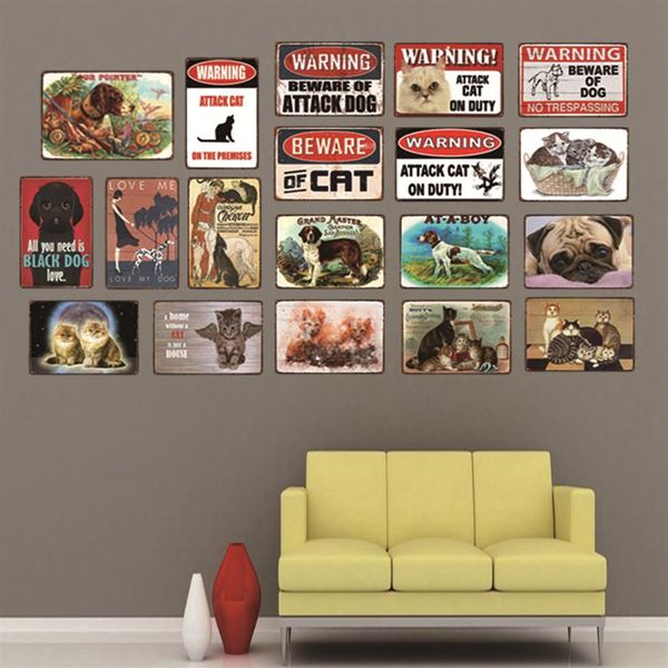 

2021 warning beware attack cat watch dog on duty pet metal plate wall pub restaurant home art decor iron poster cuadros garage dec219q
