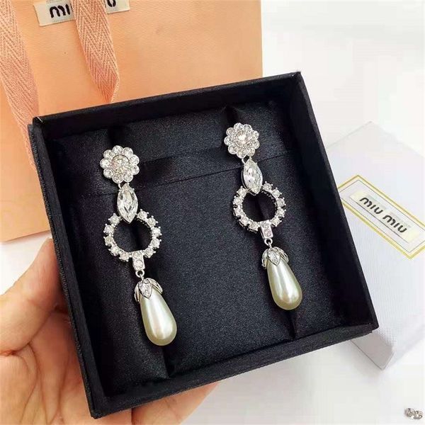 

ornament charm earring sun flower horse eye stone rhinestone pearl long earrings brass earrings 925 silver needle, Golden