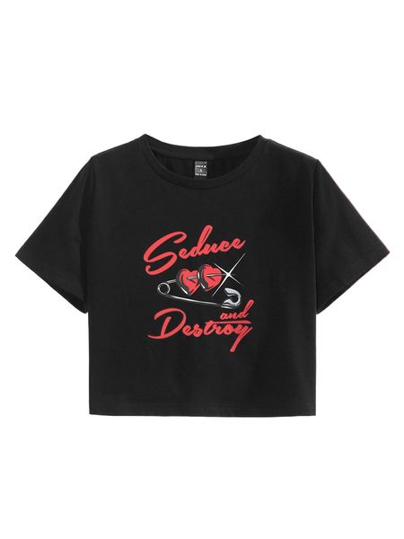 

x artofminds letter & heart print crop tee 68j8#, White