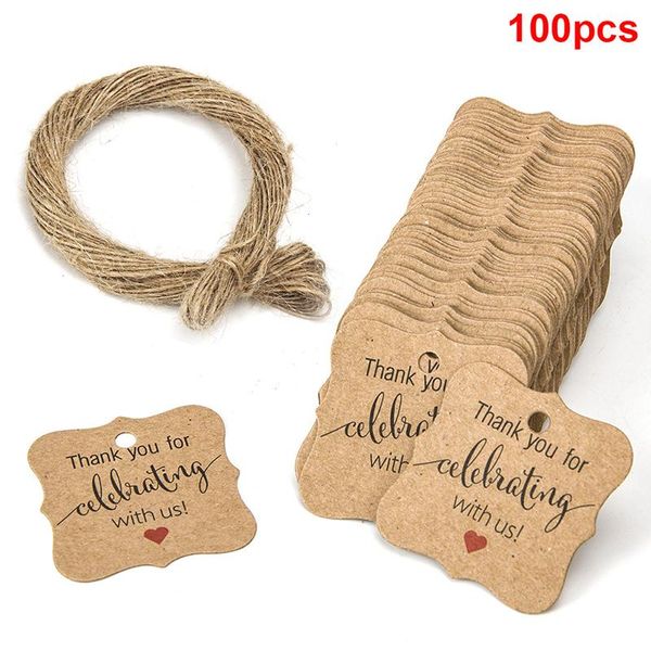 Party-Dekoration, 100 Stück, Geschenkpapier, Etiketten, Hochzeit, String-Tag, Etiketten, Gastgeschenke, Danke für die Feier