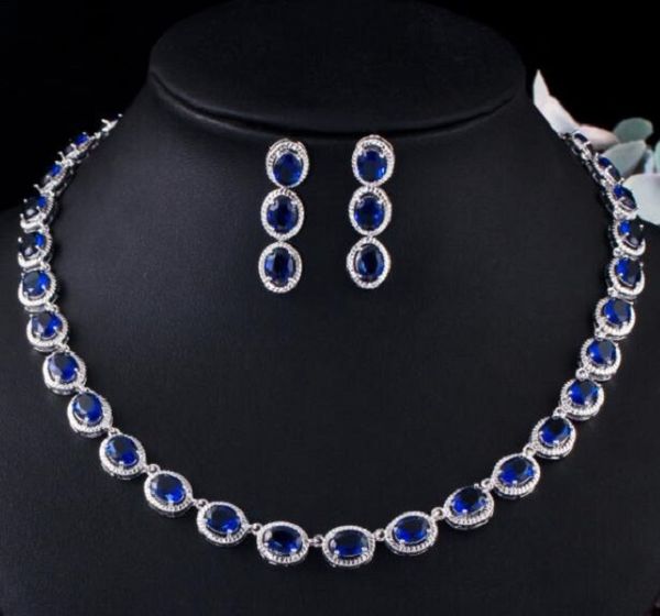 

popular elegant round zircon necklace chains earrings two-piece set, Silver