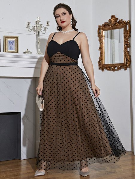 

plus dobby mesh maxi cami dress x3ve#, Black