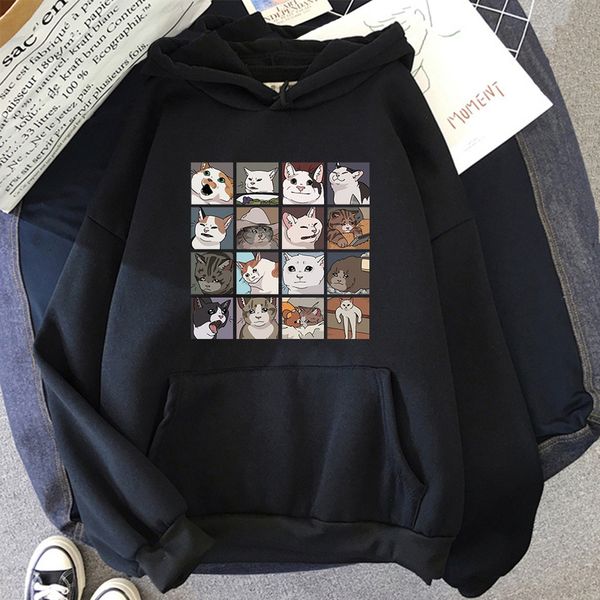 

meme cats puzzle hoodie harajuku print men s hoodies street korean men sweatshirts long sleeve punk pullover mens rock clothes 220803, Black