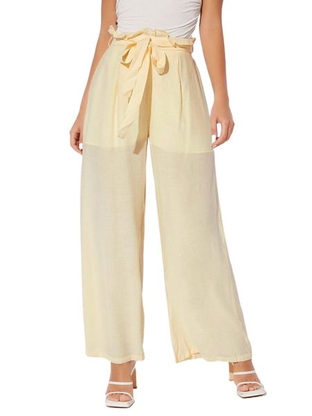 

paper bag waist belted sheer pants d4pp#, Black;white