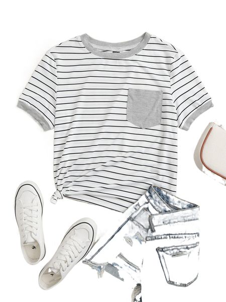 

patch pocket striped ringer tee c6pv#, White