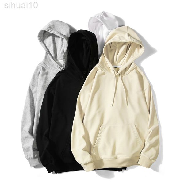 

hoodie lange mouw trui mannen vrouwen lente herfst simple basic effen kleur mode paar puur katoen vrije tijd sport trui l220730, Black