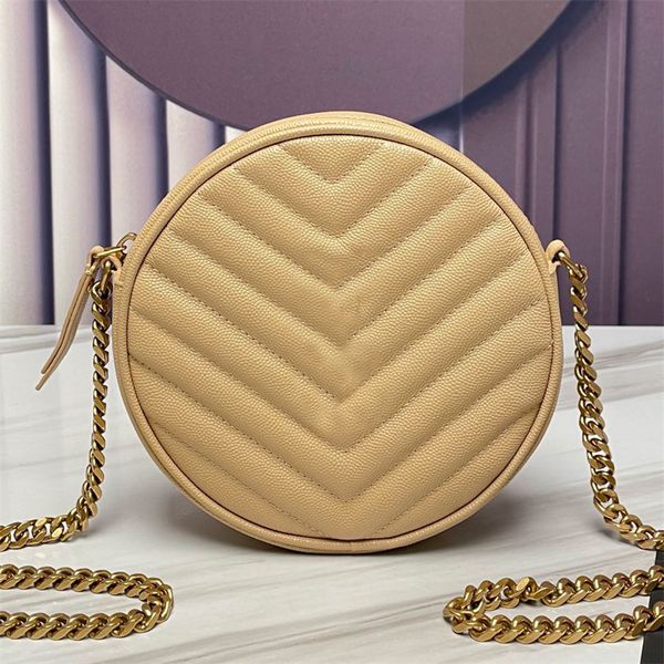 Luxuriöse runde Vinyle-Kameratasche aus gestepptem Chevron-Leder mit Grain-de-Poudre-Prägung, Umhängetasche, Designer-Handtasche mit Kettenschultergurt, Damen-Umhängetasche, Geldbörse