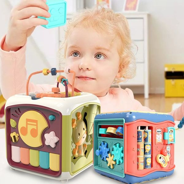 7 In 1 Multifunktions-Musikspielzeug für Babyaktivitätswürfel Handtrommel Perlenlabyrinth Zählspielzeug Baby Kleinkind Mädchen Lernspielzeug Geschenke 220706