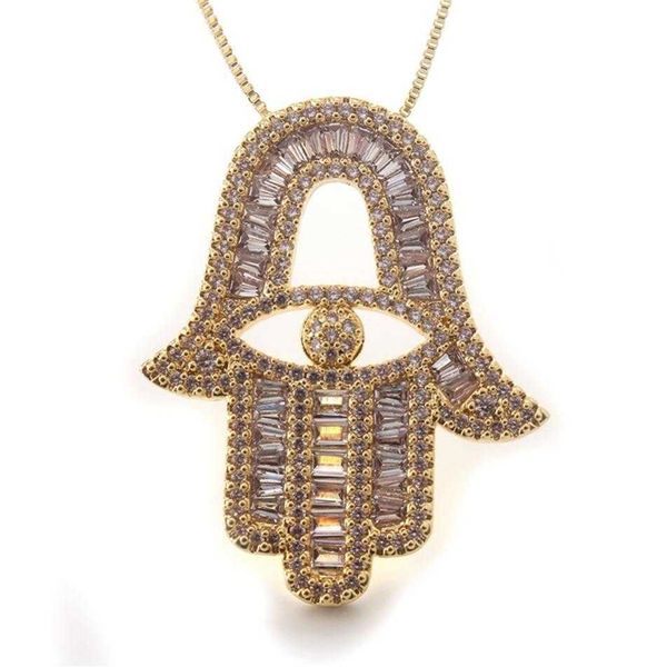 

1pc mhs.sun women cubic zircon jewelry with evil eye of horus aaa hands pendant necklace chain choker for women/men gift 210721267j, Silver