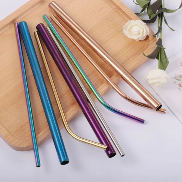 

reusable drinking straw metal straws 304 stainless steel straws set with brush bar cocktail for car cup bottle glasses drinkware