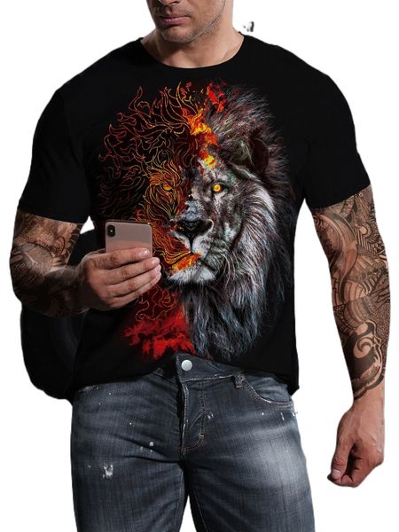 

men color block animal print tee f3ng#, White;black