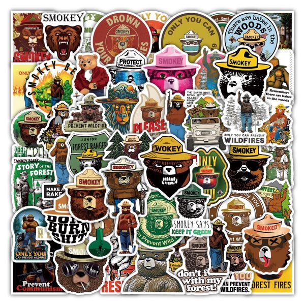 50 Stück Cartoon Smokey Bear Aufkleber Lustige Glücksbär Graffiti Kinder Motorrad Fahrrad Aufkleber