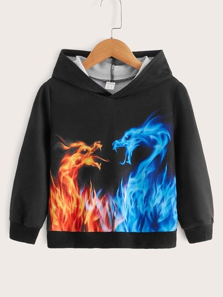 

toddler boys fire print hoodie she, Black