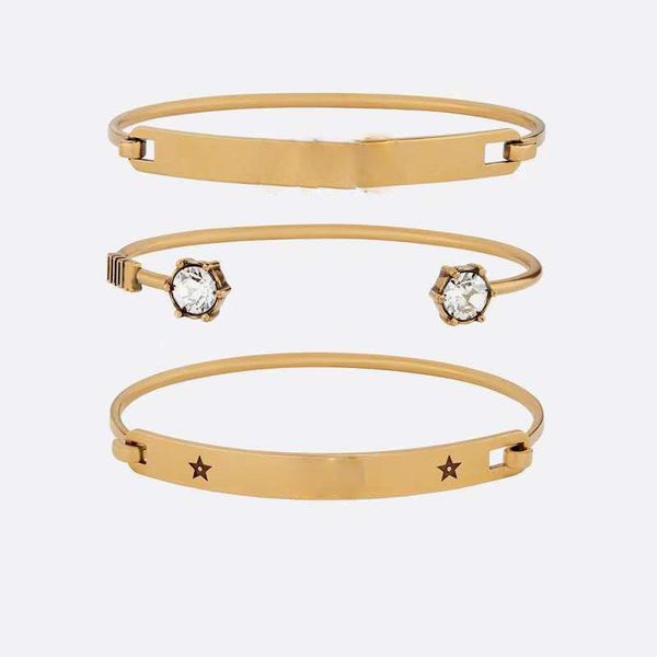 

2022 new fashion luxury vintage copper bangle bracelet d letters designer 3 in 1 set jewelry with crystal bracelets brand box packing, Black