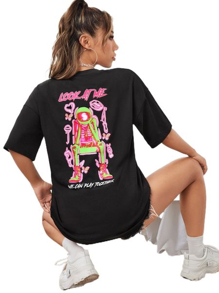 

x gppdsgn skull rack & slogan graphic drop shoulder tee j2cr#, White