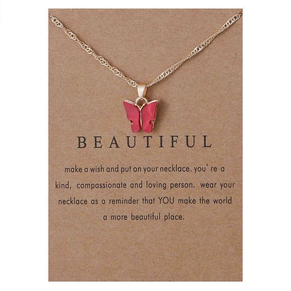 

acrylic butterfly pendant necklace constellation alloy pendant necklace chain jewelry gift card for women, Golden;silver