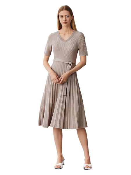 

motf premium wool-mix plisse belted sweater dress h9os#, White;black
