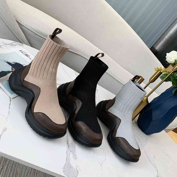 

women knitted elastic socks casual shoes luxury thick bottom environmental protection pvc wool dad shoes ankle boots r womens winter fashion, Black
