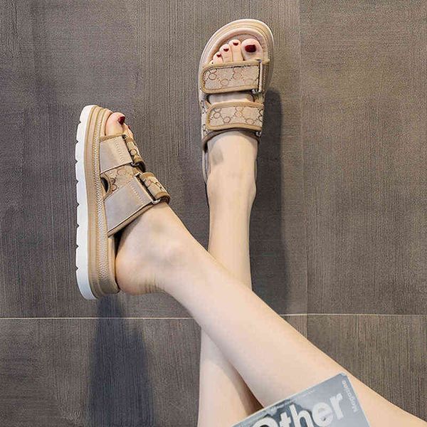 

22 summer women slippers korean version of the new outer wear sandals flip-flops platform shoes all-contest sandals and slippers y220621, Black
