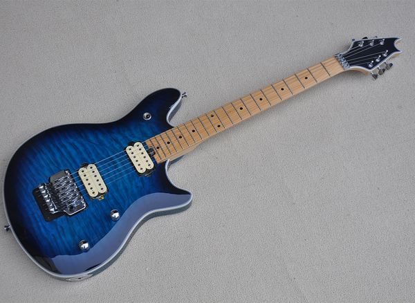 Guitarra elétrica azul escuro com captadores de humbuckers, Floyd Rose, folheado de bordo acolchoado