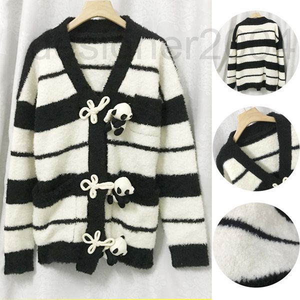 

women's sweaters designer 2021 winter new fashion buckle panda pendant casual stripe sweater 21412m400541 4xgt, White;black