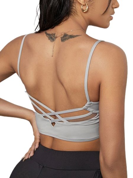 

crisscross backless solid sports bra q6sq#, Gray