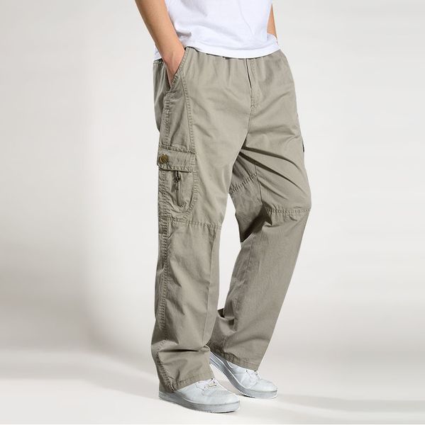 

brand casual pants men cargo pants cotton loose trousers mens pants overalls multi pocket straight joggers homme 6xl 220805, Black