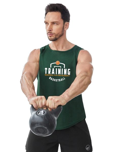 

men basketball & slogan graphic sports tank h4tt#, White;black