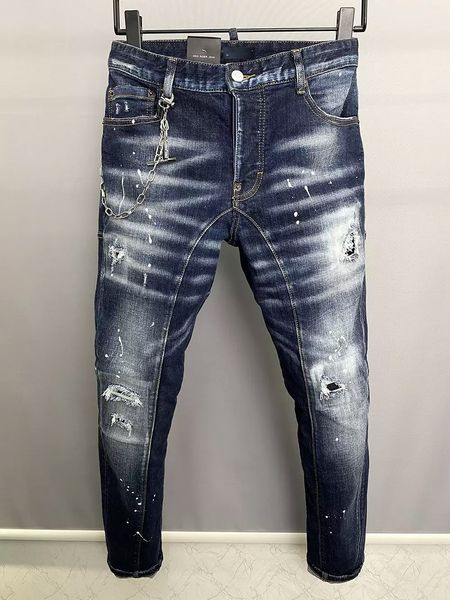 

dsqsury dsq jeans mens luxury designer jeans skinny ripped cool guy causal hole denim fashion brand fit jeans men washed pants 61265, Blue