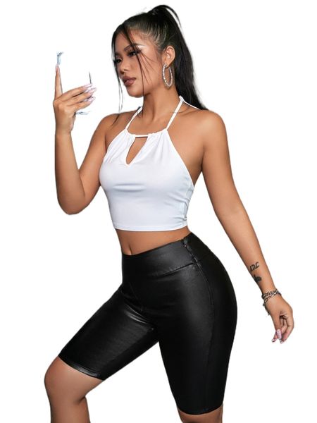 

zip side skinny denim shorts k04u#, White;black
