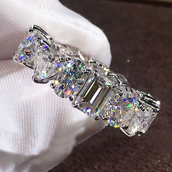 

10k au417 white gold women wedding party engagement ring 0.5 caat each round oval heart emerald moissanites diamond ring trendy, Golden;silver