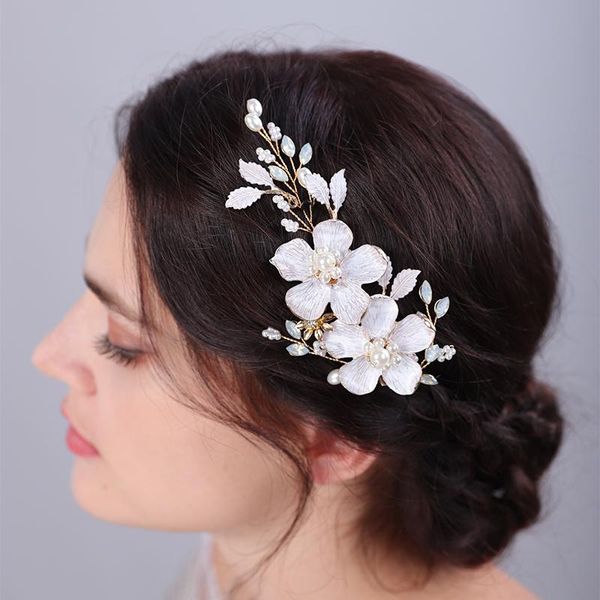 Copricapo Fatto a mano Fermaglio per capelli Fiore d'oro Fascia da sposa Foglia in lega Accessori da sposa Tiara Per le donne Copricapo Copricapo da sposaCopricapo