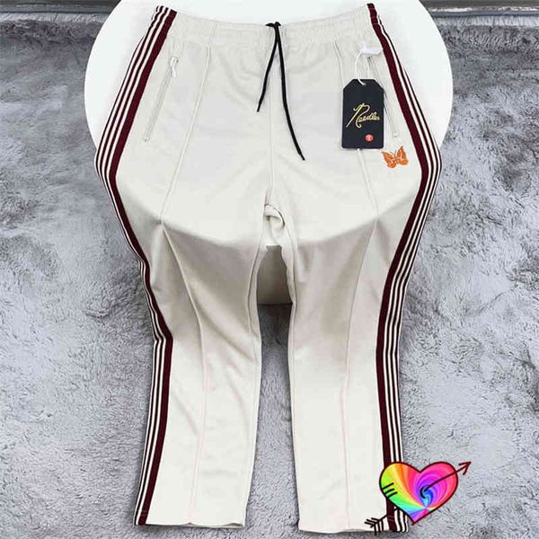 

apricot white needles pants men women brown stripe high street needles awge pants orange embroidered butterfly track trouser t220803, Black