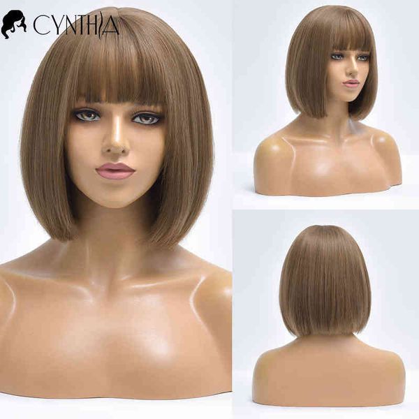 Bob Bob Bob Bob Natural Diário Diário Perucas sintéticas para mulheres brancas com franja Cosplay resistente ao calor Fibra feminina peruca 220622