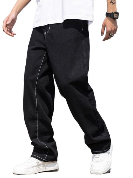 

men patched detail straight leg jeans z5ir#, Blue