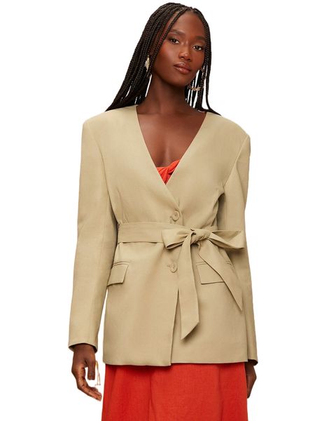 

newness surplice neck flap detail belted blazer q1xb#, White