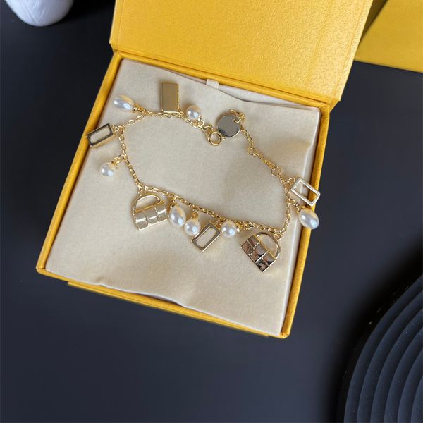Designer-Armband-Ohrring für Damen, Luxus-Schmuck, Perlen-Kreolen, Gold-Armreif f