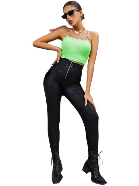 

jacquard zip fly skinny pants x3n7#, Black;white