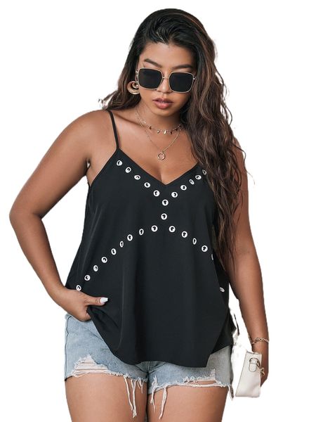 

plus graphic print cami w6mv#, Black