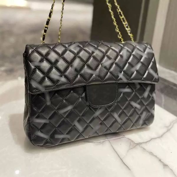 

30/32/35cm women crossbody designer bags letter black genuine leather classic handbags flap golden metal chains handbag diamond quilting sho