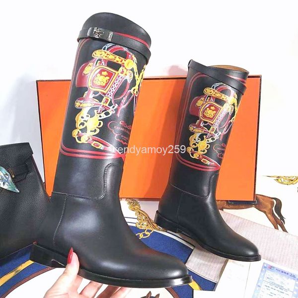 

boots skinny knee high boots long women's autumn winter leather pattern versatile low heel fashion, Black