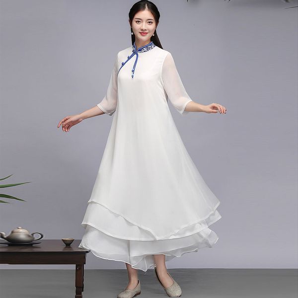 

women ethnic clothing hanfu qipao summer dress chinese style vintage white traditional tang suit robe oriental clothes, Red