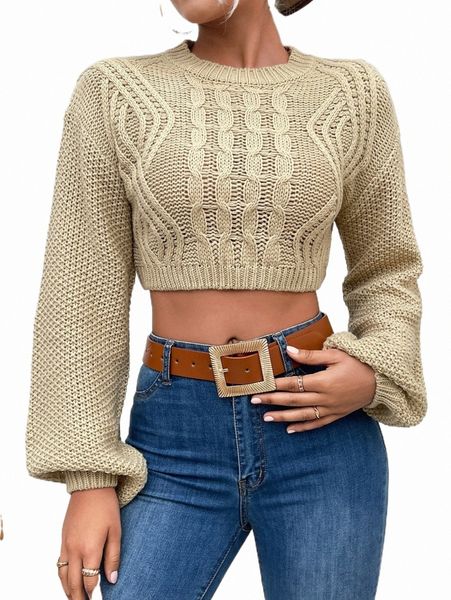 

cable knit lantern sleeve crop sweater j4hi#, White;black