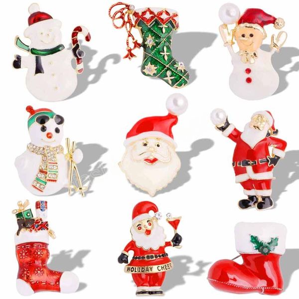 Spilla natalizia Pin Clip Babbo Natale Stivale Pupazzo di neve Vestito strass Gioielli per feste di Capodanno