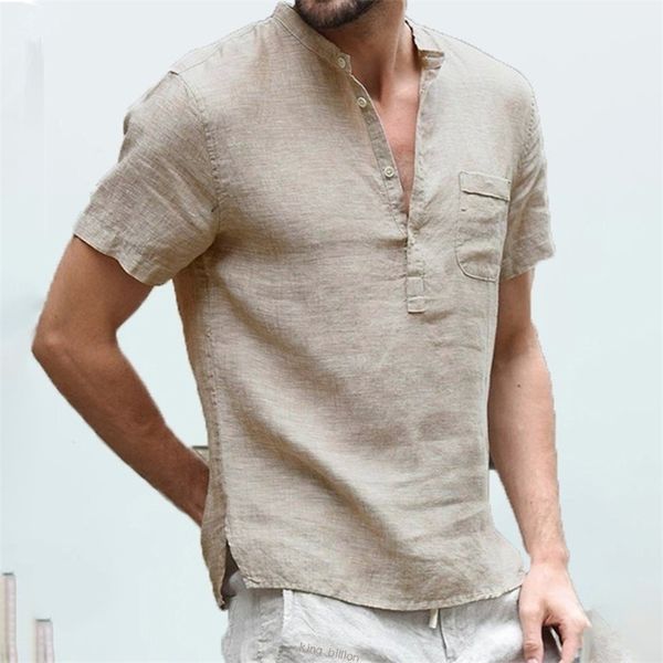Yaz erkek kısa kollu t-shirt pamuk ve keten led rahat erkek t-shirt gömlek erkek nefes S-3XL 220407