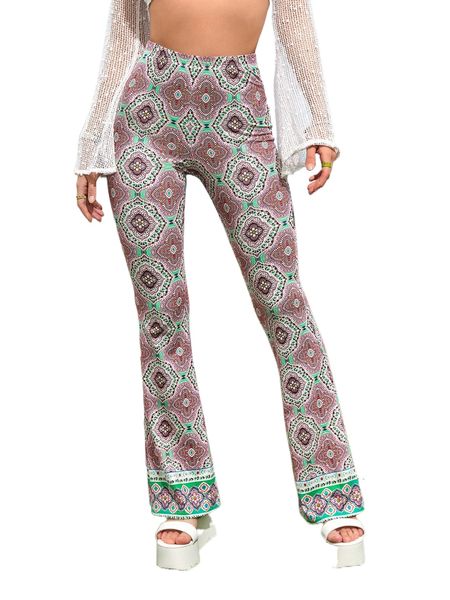 

mandala print bootcut leg pants 243d#, Black;white