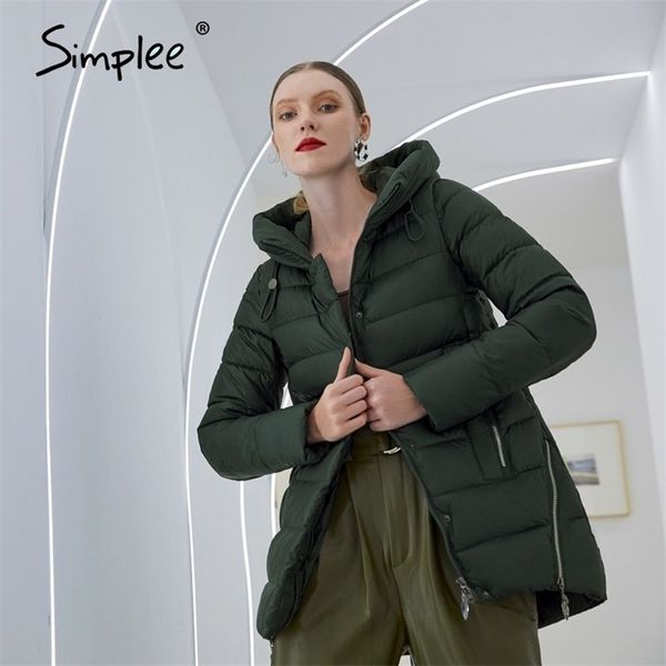 parka invernale da donna con cappuccio Elegante cappotto lungo in cotone caldo femminile Cappotto da donna di marca di moda verde scuro 201125